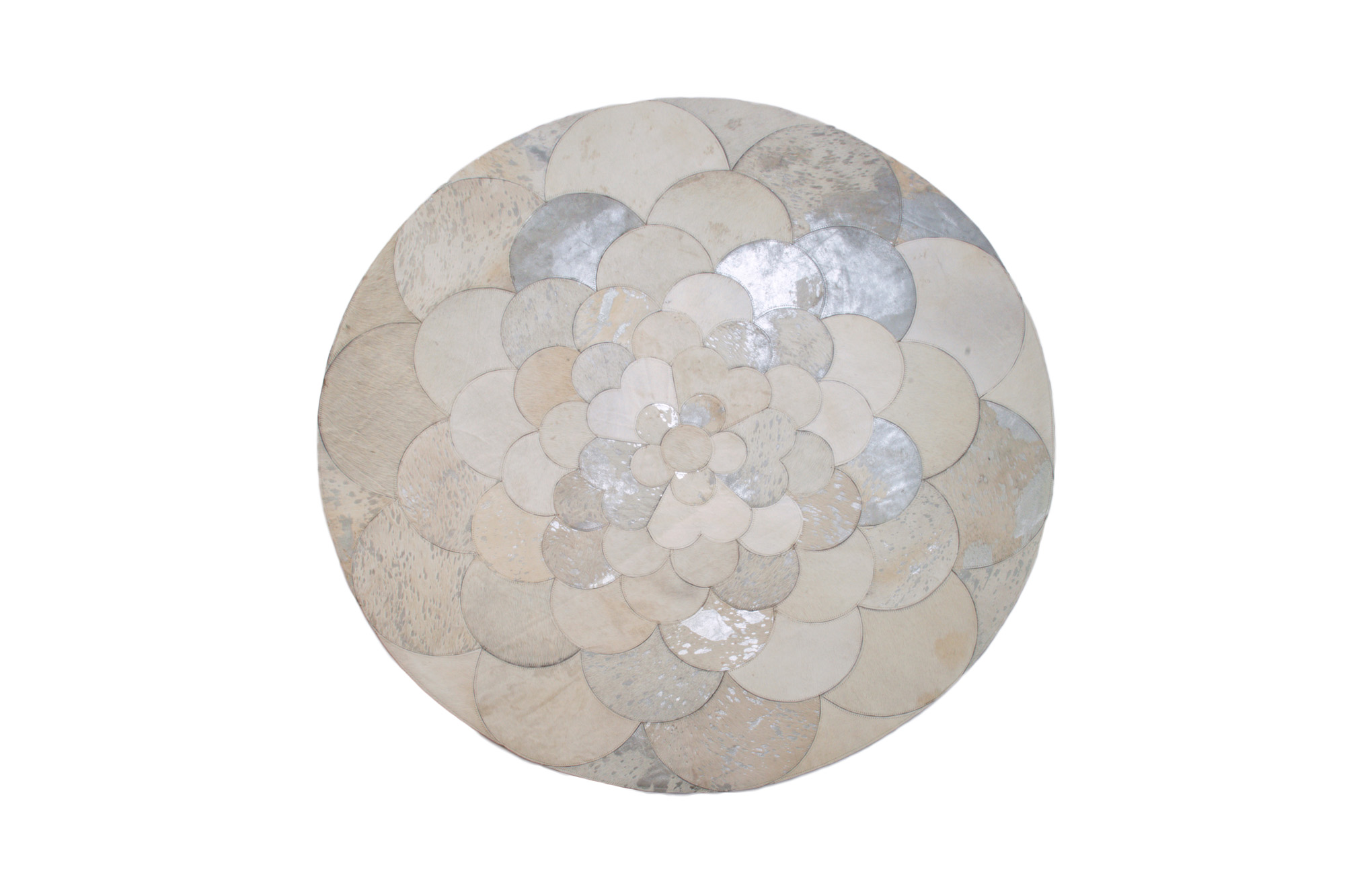 Round White Silver Flower Hide Rug - round carpets by The Cinnamon Room