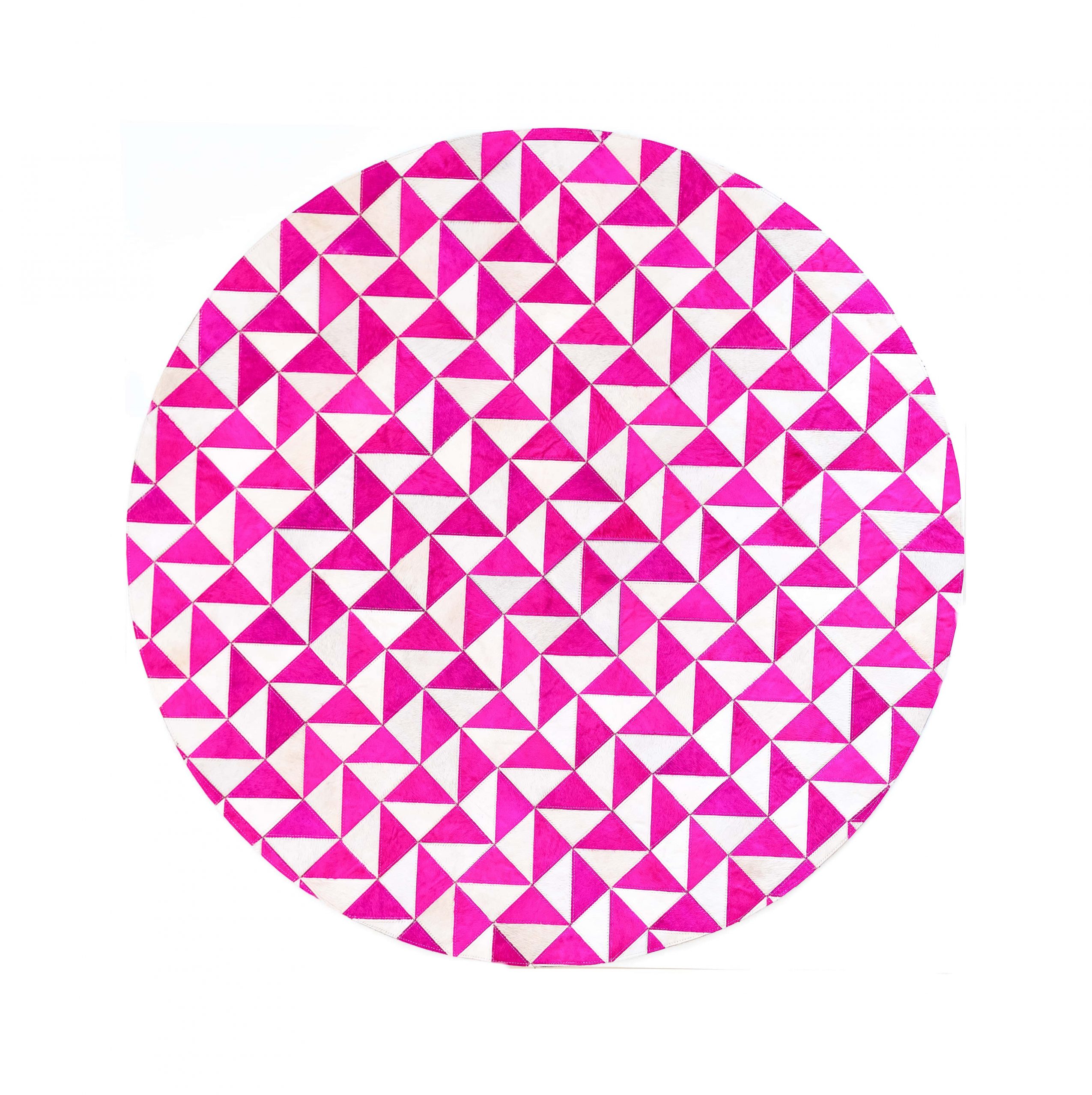 Round Pink White Triangle Hide Rug - round carpets by The Cinnamon Room