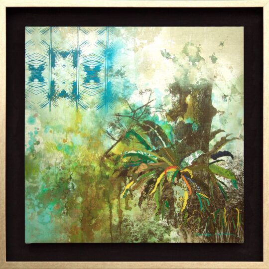 Jungle Batik Canvas Print - Gold-Frame-with-Black-Backing