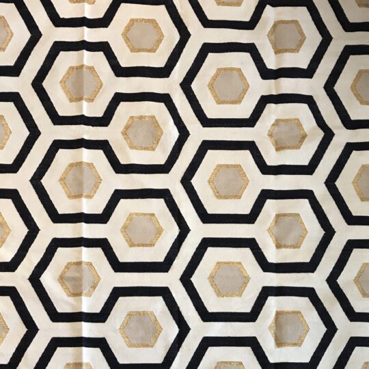 Monochrome Hex and Gold Cotton Dhurrie Rug