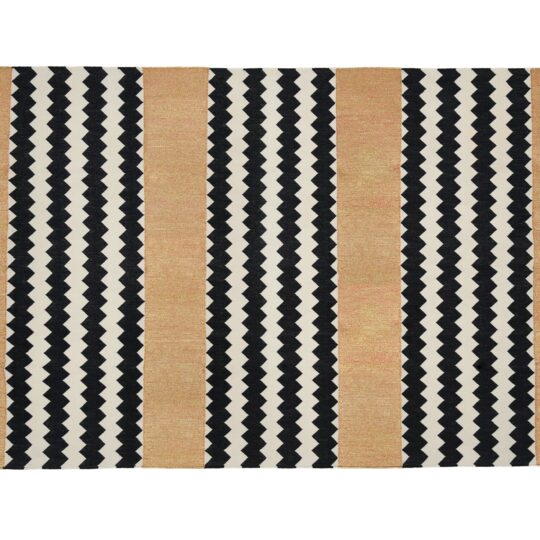 Monochrome Chevron and Gold Cotton Dhurrie Rug