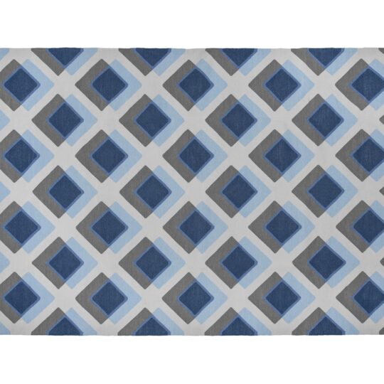 Retro Blue Grey White Cotton Dhurrie Rug