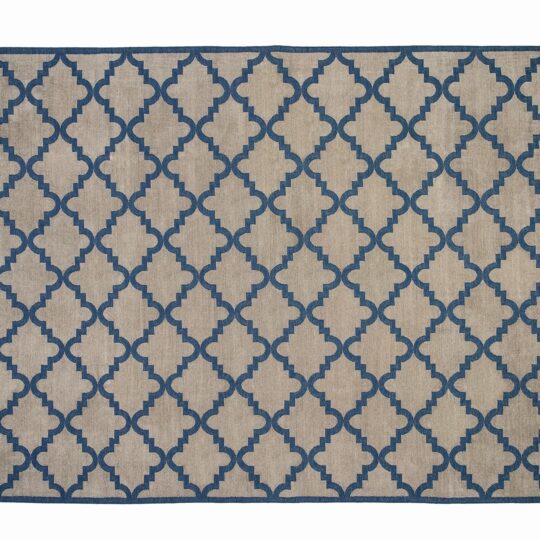 Trellis Blue Grey Chenille Cotton Dhurrie Rug