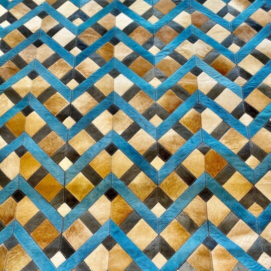 Vibrant Blue Brown Grey Chevron Hide Rug - stunning Rugs by The Cinnamon Room