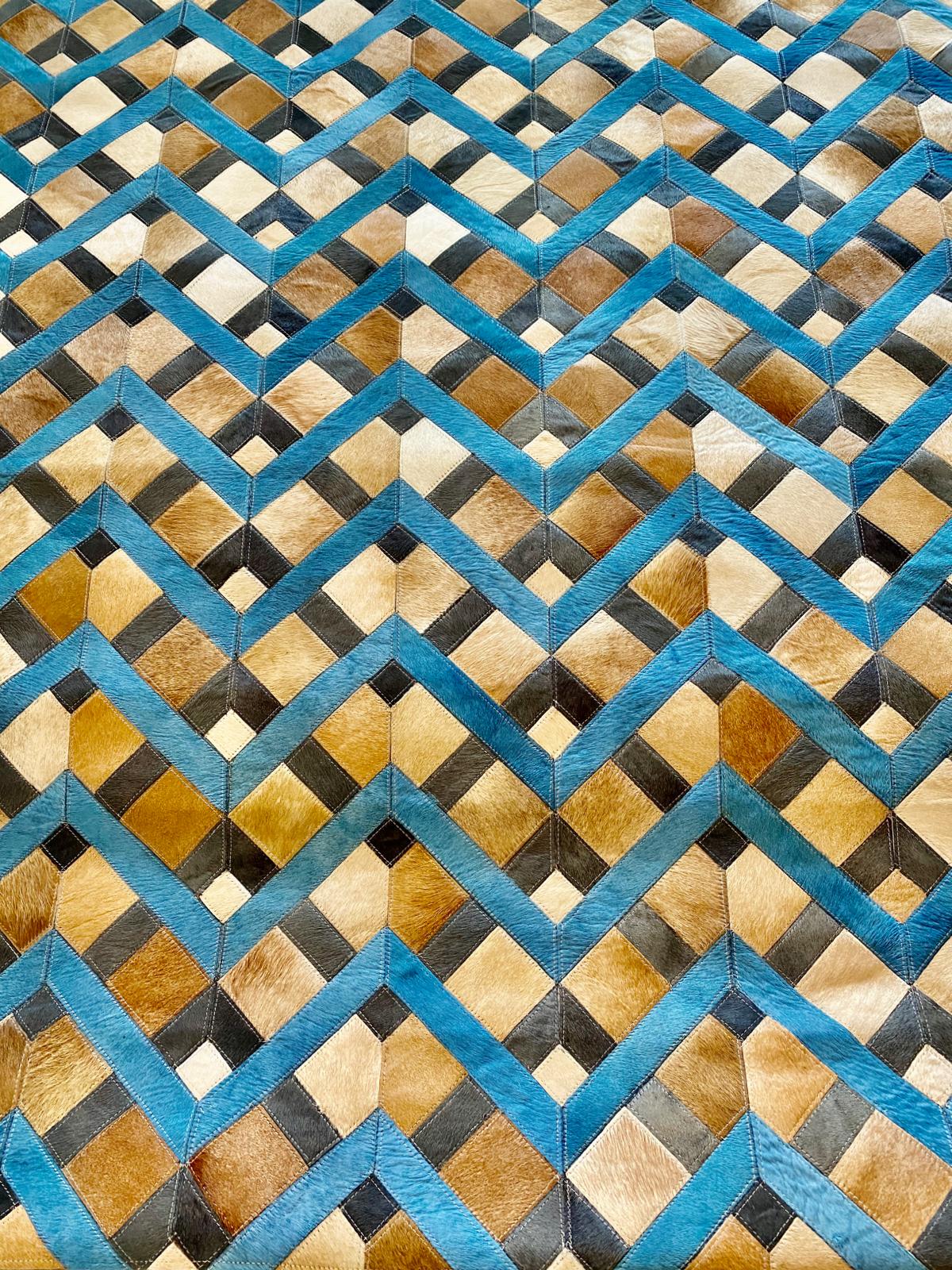 Vibrant Blue Brown Grey Chevron Hide Rug - stunning Rugs by The Cinnamon Room