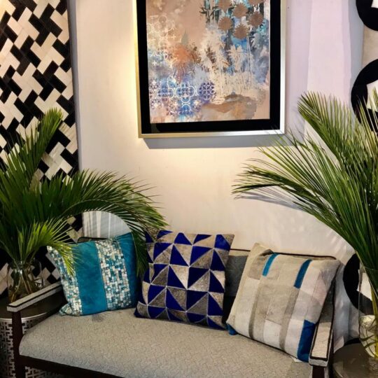 East Coast Road Canvas Print by Deborah Mckellar of Talking Textile in situ at The Cinnamon Room