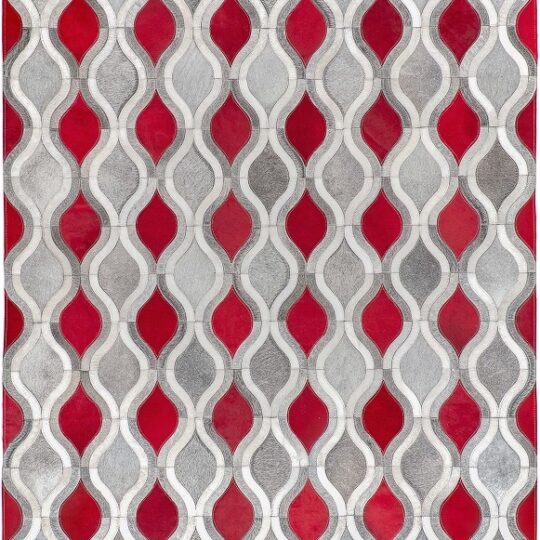 Vibrant Red, Grey and White Wave Hide Rug