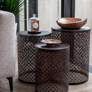 Nested Laser Etched Copper Side Tables – Set Of 3